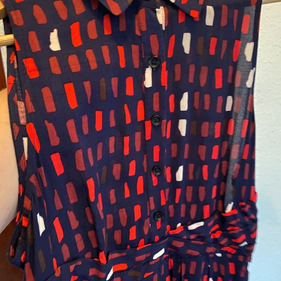 11.1 Tylho Anthropologie Women's Brynn Shirt Dress Size M Geometric Blue/Red/ - Picture 4 of 5
